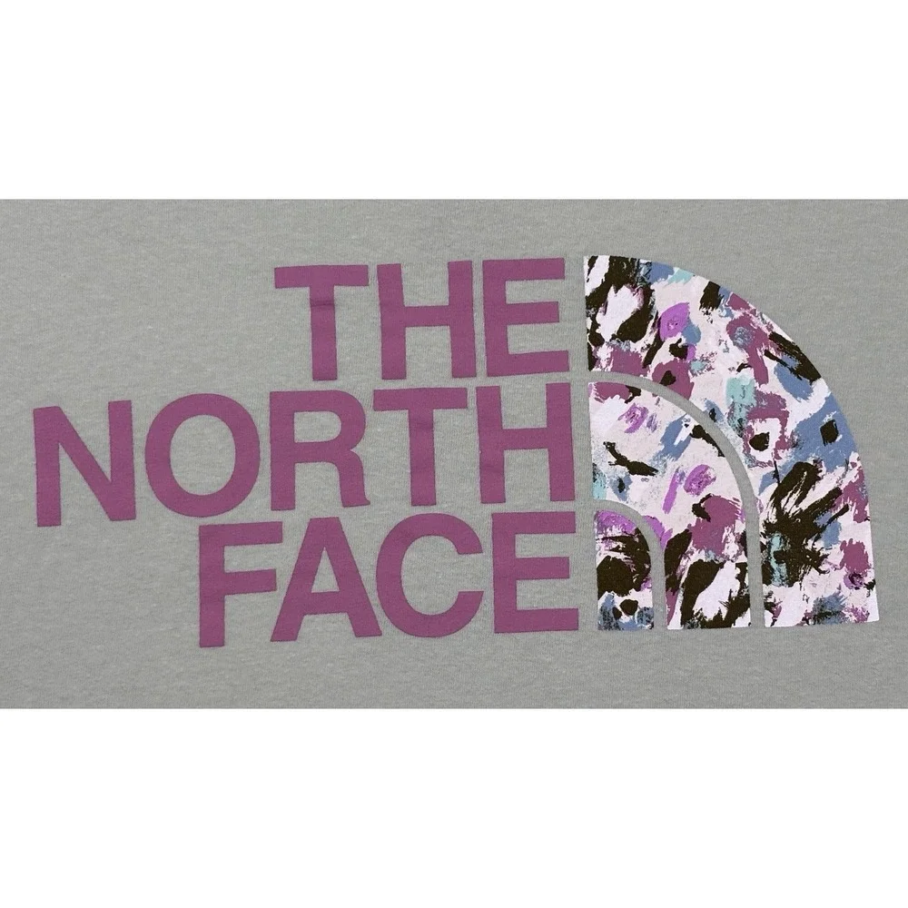 The North Face Womens Large Green Floral Logo T Shirt Outdoor Hiking - Picture 3 of 7